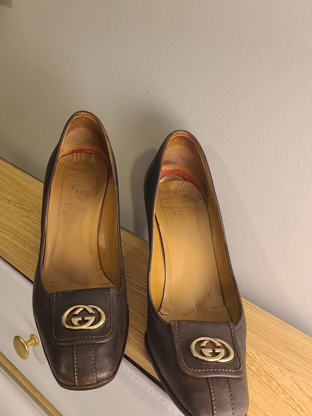 Gucci Brown Leather GG Logo Loafers - Women's